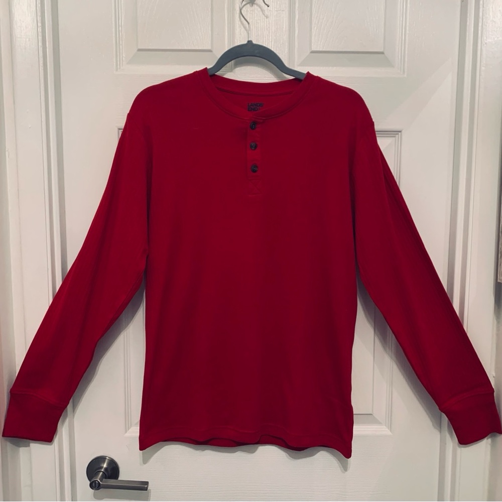 Men’s Lands' End Classic Red Long Sleeve Henley • Sz. Small (34-36) • NWOT